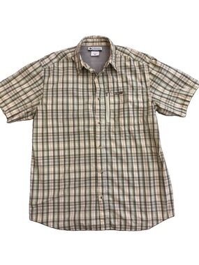 Columbia Short Sleeve Plaid Button-Down Shirt - Green & Tan
